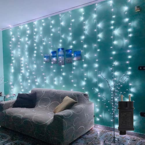 YASENN lichtervorhang 3x3m stecker Fenster Vorhang Lichterkette 300LED 8 Modi Lichterketten für Vorhang Fenster, Weihnachtshochzeit Hausgarten Schlafzimmer(Kaltes Weiß)