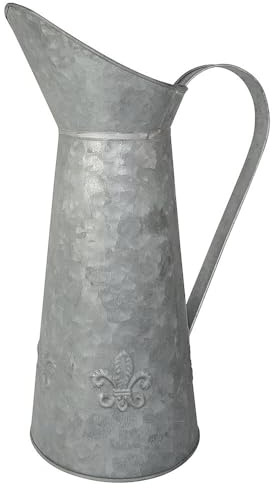 zeitzone Deko Vase Kanne Zink Lilie für Trockenblumen Vintage-Deko Zinkkrug Landhausstil
