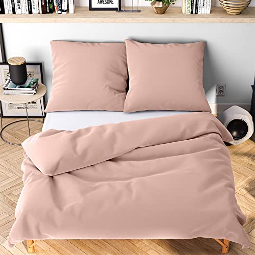 Wolkenfeld Winter Bettwäsche 135x200 cm – Rosa - kuschlig weich & bügelfrei – ÖKO-TEX Zertifiziert – Mikrofaser Bettwäsche-Sets 1x Bettbezug 135 x 200 + 1x Kissenbezug 80x80