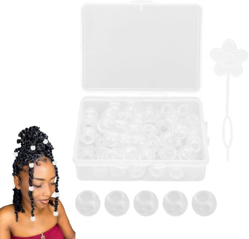Agatige 70Pcs Clear Hair Beads, 5mm Holes Barrel Plastic Hair Braided Beard Pony Beads DIY Hair Dreadlocks Hair Accessories Decorative with Quick Beader Tool for Women, Men, Girls