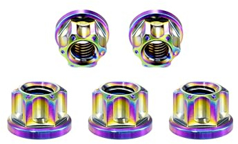 RISON Tuerca de titanio M6 M8 M10 M12 Tuerca hexagonal para motocicleta Motocicleta Bicicleta Coche Barco Accesorios de freno de titanio Tuerca de titanio Paquete de 10 (M8, Rainbow)