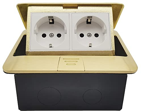 karedle oard Presa da incasso a 2 scomparti, 2 prese, presa a scomparsa, presa a pavimento, ammortizzazione, per pavimento, tavolo, ufficio, piano di lavoro, ristorante, oro