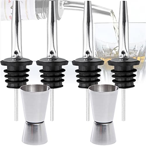 4 Pezzi Versatori Vino Liquore Bottiglia, Beccucci in Acciaio Inox con 2 Pezzi 25/50 ML Misurino Cocktail, Kit Barman, Acciaio Inox Versatore Tappo Metal per Versare Olio, Sciroppo