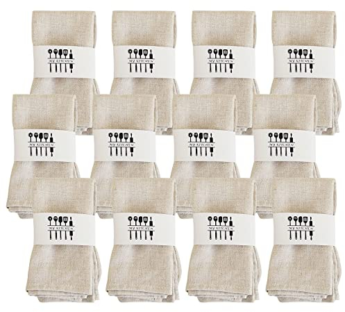 Stoffservietten Leinenservietten, Hochwertige Baumwolle 100% Natur Stoffservietten, Kitchen Stoffservietten Tischdekoration für Weihnachten, Edle Hochzeit, Geburtstag 40X40CM (Hellbraun, 12er-Pack)