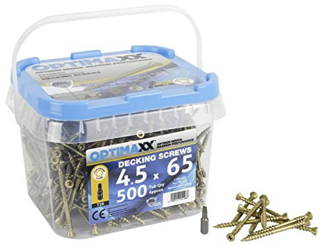 OPTIMAXX Decking Screws - 4.5 x 65mm - Box of 500 - Truss Head – Zinc - Self-Countersink - Razor Sharp Saw-Tooth Formation - Anti-Corrosion