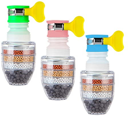 EACHPT 3Pcs Mini Wasserhahn Wasserfilter 360° Drehbar und Einziehbar Aktivkohle Wasserhahn Wasserreiniger Aktivkohle-runder Hahn Wasser Filter Spritzfest Leitungswasserfilter 6-Schicht-Filtration