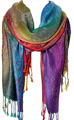 LUMoony Pañuelo para el cuello y cabeza, 1 pieza, estilo étnico, borla larga, suave y cálida bufanda de algodón de 200 cm, estola y vestido
