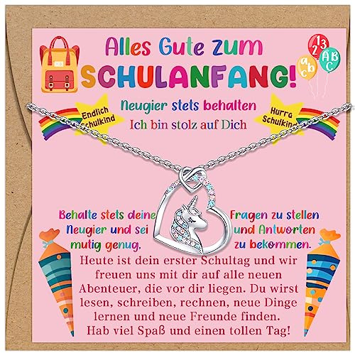 Luckeey Einhorn Kette Mädchen Geschenke zur Einschulung mit Karte Schulanfang, Schultüte Füllung Einschulungsgeschenke Schultüte Mädchen, Einhorn Geschenke für Einschulung