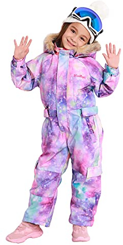 Bluemagic Tute da Neve Bambino e Ragazzi, Tute da Sci Bambine e Ragazze, Tuta da Neve di un Pezzo Bambini Antivento, Calda, Impermeabile e Traspirante(Galassia Viola, 100 cm, 4 Anni)