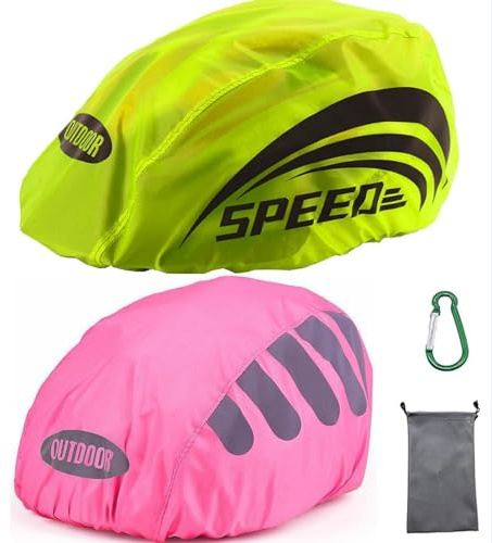 LandJoy Rivestimento per casco da bicicletta, impermeabile, antivento, traspirante (1 verde, 1 rosa)