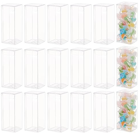 BENECREAT 40PCS Transparent PVC Favor Boxes, 4x4x10cm Rectangle Clear Plastic Containers for Christmas, Wedding, Party, Birthdays Favors