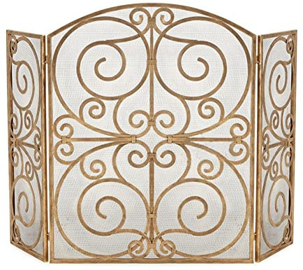 Protection Cheminée Cloison d'écran de cheminée sculptée creuse à trois volets avec maille en fer forgé, grille de protection contre les étincelles, décoration, écran de séparation de cheminée domesti