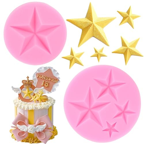 RFGHAC 2 Stück Stern Silikon Fondant Form Fünfzackige Stern Schokoladenformen für Kuchen Dekorieren Cupcake Topper Candy Chocolate Gum Paste Polymer Clay, ZB151CK
