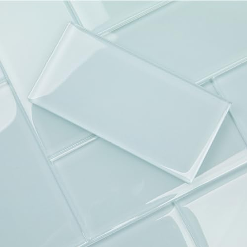 Lovdeco Weiche, blaue Glasfliese, Glas für Badezimmer, Küche, Dusche, Spritzwand, 7,6 x 15,2 cm, 4 m²