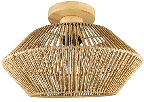 HEMOTON Plafonnier Domestique En Corde De Paille Tressée E27, Style Rustique Et Champêtre, Luminaire De Plafond Sans Ampoule, Adapté Salon, Chambre Et Couloir, Éclairage Décoratif Naturel