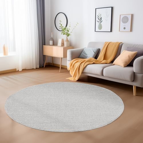Carpetsale24 Runder Teppich 160 cm Silber, Weicher Schlingenflor Einfarbig, Pflegeleicht & Modern, Für Wohnzimmer oder Schlafzimmer, Stilvoll & Gemütlich