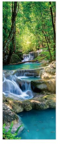 TüRtapete Selbstklebend TüRposter TüRaufkleber Tapete, Wandaufkleber für Schlafzimmer, Heimdekoration, wasserdicht, abnehmbares Premium Vinyl Upgrade, Wald, Wasserfall, Bach, grüner Baum