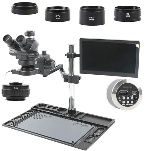 Mikroskop-Zubehör-Kit 48MP 2K 4K HDMI USB Video Kamera 7X 100X Labor Stereo Trinokular Mikroskop Aluminium Platte Halterung for Telefon löten PCB Reparatur Mikroskopische Objektträger (Size : 48MP 4K