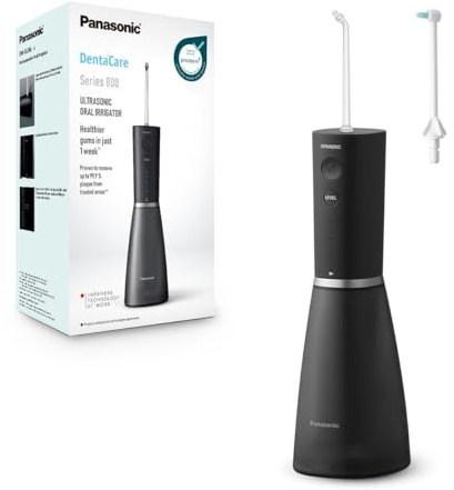 Panasonic Series 800 Water Flosser for Teeth, Cordless EW-DJ86-K511, 99.9% Plaque Remover, USB-C Charging, Ultrasonic, Orthodontic Nozzle, 5 Pressure Settings, Oral Irrigator for Home & Travel, Black