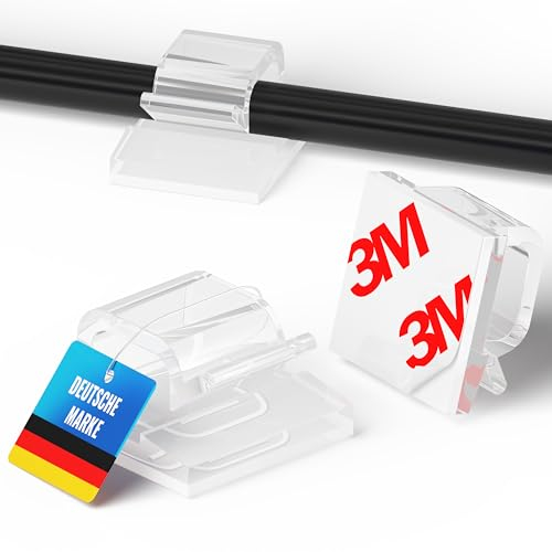 MEISTERWERK Kabelhalter Selbstklebend [STARKER 3M KLEBER] – 50 Stück I (Transparent, Groß) - Kabelclips für Kabelmanagement I Outdoor Kabel Clips mit Klebebändern – Kabelklemmen