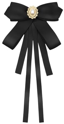 LJBFNN Womens Bow Tie, Clip on Bow Ties Pre Tied Bowtie for Women Girls Ribbon Rhinestone Bow Tie for Shirt Uniform Wedding (Black)