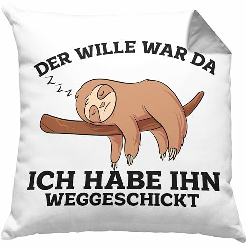 Trendation Lustige Kissen mit Füllung 40x40 mit Faultier Der Will War Da Spruch (Grau)