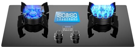 Cuisinière à gaz Cuisinière à gaz intégrée en acier inoxydable de 75 cm Cuisinière à gaz à 2 brûleurs, minuterie double face de 180 minutes (double face indépendante), dispositif de protection contre