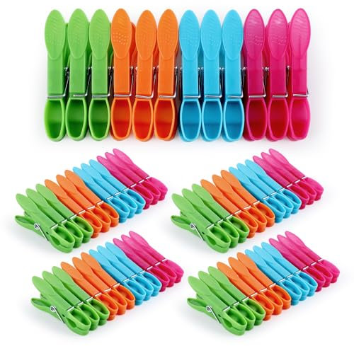 Ciusdkler 60 Stück Wäscheklammer, Wäscheklammern Bunt in 4 Farben, Wäscheklammer Plastik, Winddicht Wäscheklammern für Handtuch, Kleidung, Socken