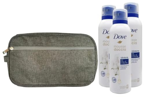 Mousse Doccia Idratante Con OLIO DI COTONE, Morbidezza 24h, Nutrimento Profondo 200ml (3 Unità) + Pochette (Colori Assortiti)