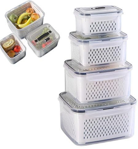 Contenedores de almacenamiento de frutas - Contenedores organizadores transparentes para refrigerador, Organizadores para refrigerador | Tapas ambientales con asa, contenedores de frutas, organizador