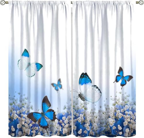 Vorhang Kinderzimmer Blumentier Schmetterling Kinder Vorhänge Mit Ösen Polyester Gardinen Thermovorhang Blickdicht Ösenschal Kindergardinen 170X200 cm (B + H) Für Wohnzimmer,2Er Set-210792534
