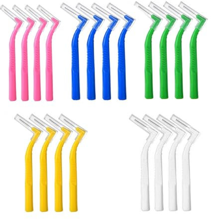 KEQAR Spazzolino da 20 pezzi per spazzolino interdentale, spazzolino a L, spazzolino con cappuccio in plastica, antiscivolo