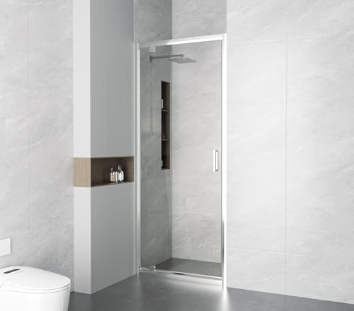 Porta Doccia a Battente in Cristallo Temperato 6mm, 90cm, Profili Cromati, Chiusura Magnetica, Sgancio Rapido, 195cm altezza (Trasparente, 90cm)