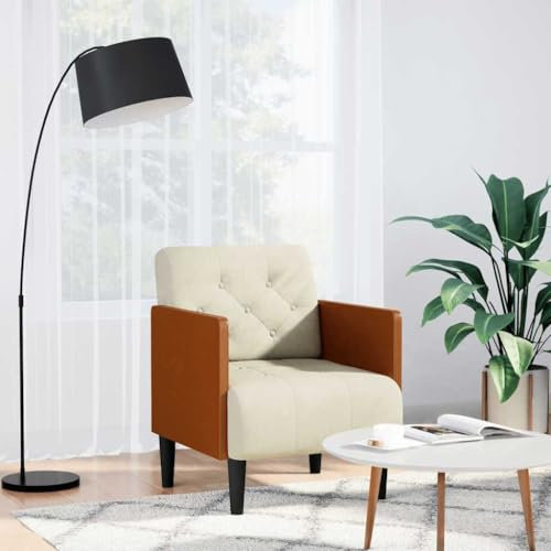 Gecheer Soffa med armstöd grädde 55 cm i sammet, fåtölj, avslappnad, bärbar, TV, läsning, TV-fåtölj, relaxfåtölj, bekväm, hopfällbar fåtölj, P4100599