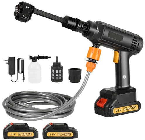 ﻿ Cordless Pressure Washer, 18V 60 Bar Portable Pressure Washers, 6 in 1 Rechargeable Battery Pressure Washer,5M Hose,Cordless Power Washers for Car/Floor/Garden Cleaning & Watering (2 Batteries)