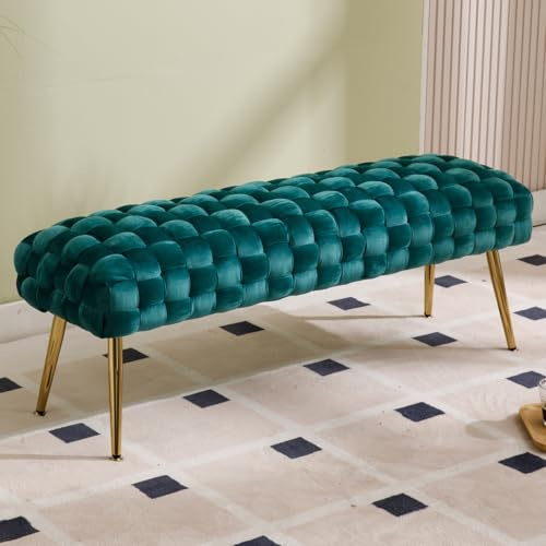 Ya-Home Panca Fondo Letto in Velluto Panchina Ingresso Pache Imbottita Moderne con Gambe Dorate Cassapanca per Camera da Letto/Soggiorno, Verde,120CM