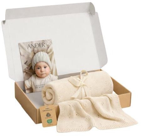 Ander Babydecke Merinowolle Apollo - Kuscheldecke Kinder 75cm x 100cm - Baby Kuscheldecke Creme Farben - Baby Zubehör Bequem und Sicher
