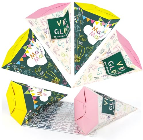 Aitsite 6 Stück Schultüten zur Einschulung, 30cm Geschwister Schultüte mit Deko Aufklebern, Zuckertüte Junge Zuckertüte Mädchen, Mini Schultüten zum Befüllen für Kinder Partys