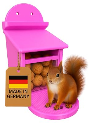 Eichhörnchen Futterbox - Eichhörnchen Futterstation - Wetterfest aus Kunststoff - Futterautomat/Futterspender für Eichhörnchen (Pink)
