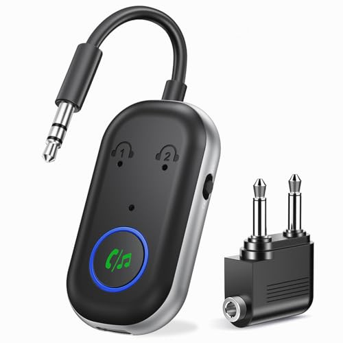 2025 Upgraded Bluetooth Transmitter Receiver, Aux Wireless Adapter Bluetooth 5.3, 2-in-1 Flugzeugadapter für TV, Flugzeug, Heimstereo, Lautsprecher, Kopfhörer, Auto, 3,5 mm Klinke Dual Bluetooth