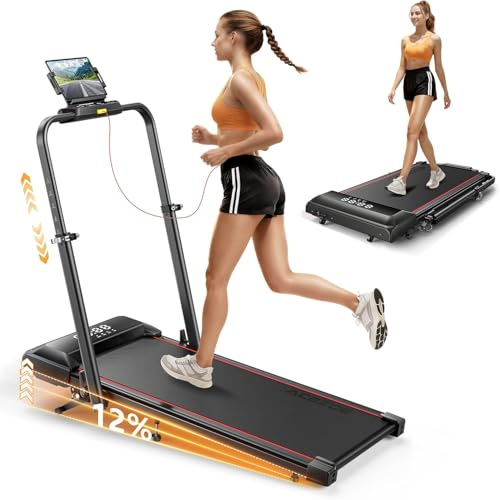 laufband für zuhause mit Neigung, 5 IN 1 Walking Pad mit 12% Steigung, 2.5HP Klappbar Laufband für Zuhause & Büro,2-LED-Anzeige,Bis 136kg Belastbar,Keine Installation