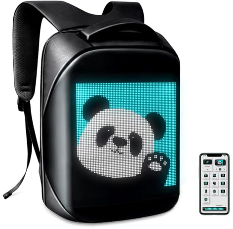 Gelrova LED Mochila con control mediante aplicación, pantalla LED dinámica, mochila para portátil, ligera y duradera, espacio de almacenamiento multifuncional para hombres y mujeres (negro)