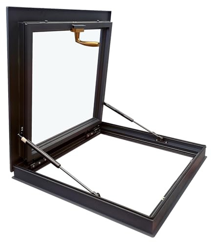 LYMGRZ Dachfenster aus Aluminiumlegierung mit gehärtetem Glas, geneigtes Flachdach, Lichtschachtfenster, manuelles Entlüftungsdachfenster für Dachböden, Balkone, Büros, Keller (B x H 94 x 94 cm)