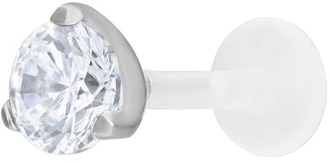 Wildcat Labret - Single Crystal Screwing Labret aus PTFE, Titan Grad 23 für Ohr, Lippe, Nase, Onesize, Silber-Kristallklar