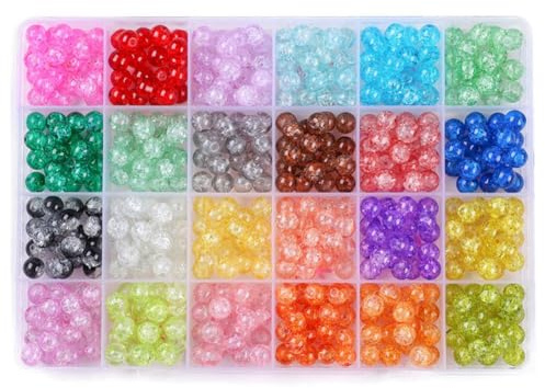 Zolynx 480st Crackle Glas Beads 8mm Crystal Beads Armband Beads Glas Round Beads Lösa Distanspärlor
