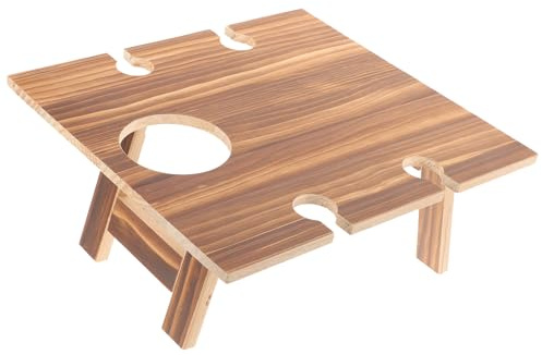 STAHAD Table à Vin Pliante en Bois 30x24 Cm Vintage, Porte-Bouteilles Portable pour Pique-niques Extérieur, Table de Camping Compacte pour Terrasse et Jardin, Légère et Facile