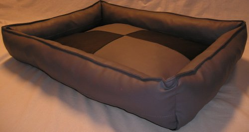 Hundebettenmanufaktur Hundebett Hundesofa Hundekissen Schlafplatz Kunstleder Basso 90 cm x 70 cm Grau Schwarz für Hunde