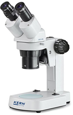 KERN Optics Stereomikroskop für Schule, Ausbildungsstätte und Werkstatt, Binokular Tubus, 1x/2x/3x Objektiv, Mechanisch, 0.21W LED, Auflicht, Durchlicht