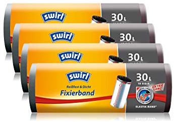 Swirl Fixierband-Müllbeutel extralang, 30 Liter, 4 Rollen mit je 10 Beuteln, Anthrazit