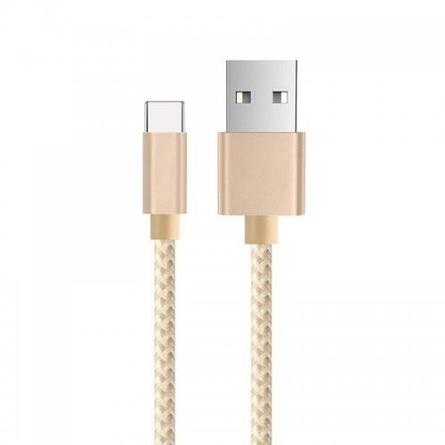 Gadget Giant Cable de datos tipo C de transferencia de sincronización y cargador de 2 metros de nailon trenzado de carga rápida compatible con Huawei P10 Plus (dorado)